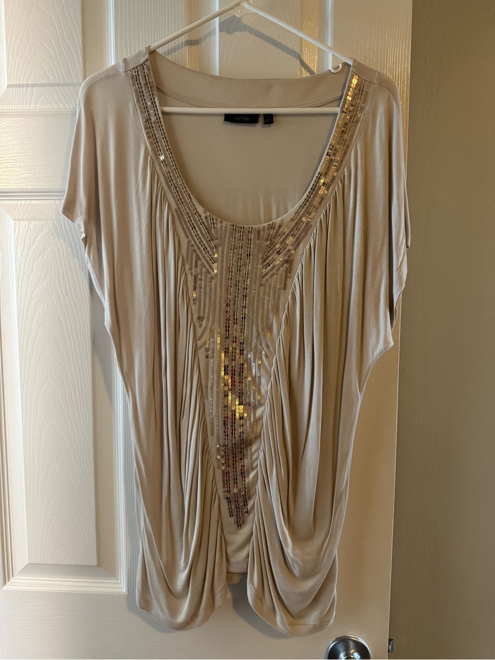Apt. 9 Cream Scoop Neck Top with Sequin V-Panel